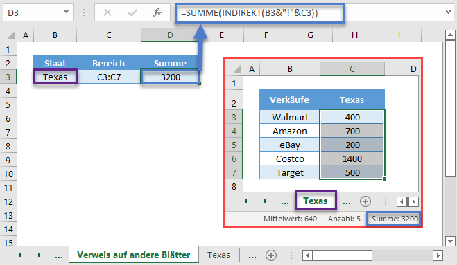 indirekt summe dynamischer blattbezug