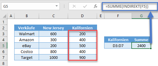 indirekt summe zellenbezug