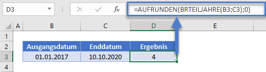 jahre zwischen datumsangaben aufrunden brteiljahre funktion