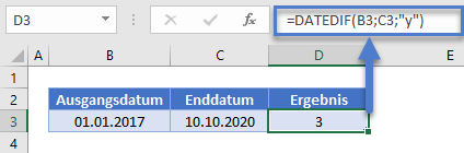 jahre zwischen datumsangaben datedif funktion y