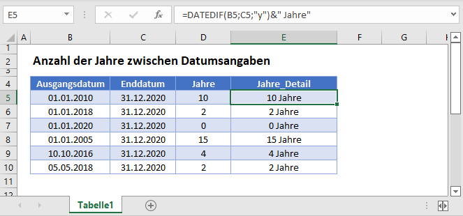 jahre zwischen datumsangaben hauptfunktion