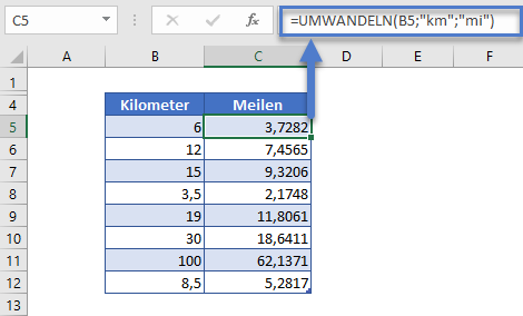 kilometer meilen umrechnen umwandeln funktion