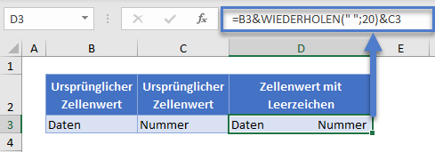 leerzeichen hinzufügen wiederholen funktion verbund