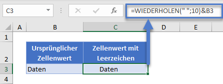 leerzeichen hinzufügen wiederholen funktion