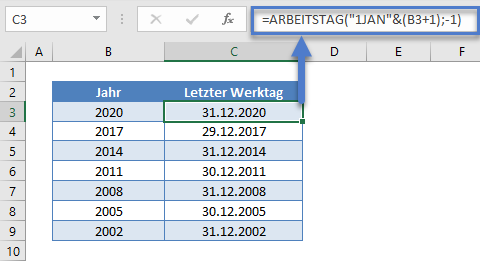 letzter tag jahr arbeitstag funktion