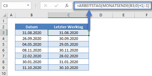 letzter tag monat arbeitstag monatsende funktion