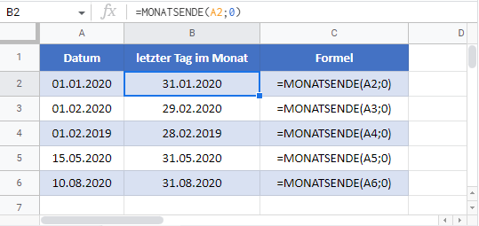 letzter tag monat google sheets