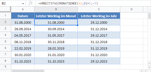 letzter tag monat jahr google sheets