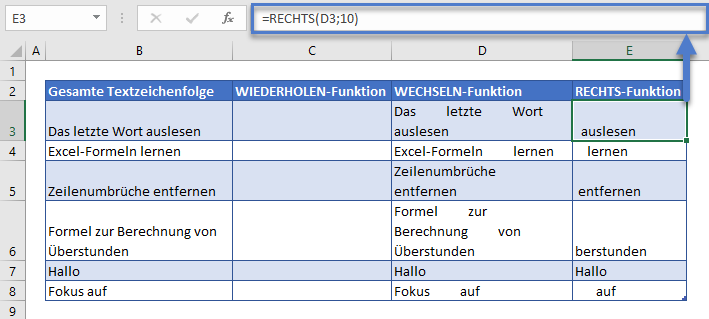 letztes wort extrahieren rechts funktion