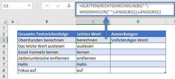 letztes wort extrahieren vielseitige formel