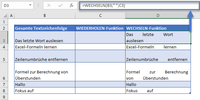 letztes wort extrahieren wechseln funktion