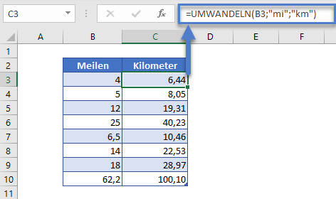 meilen kilometer umrechnen umwandeln funktion