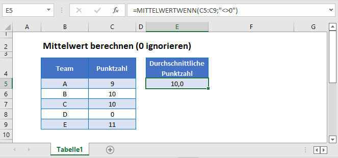 mittelwert 0 ignorieren hauptfunktion