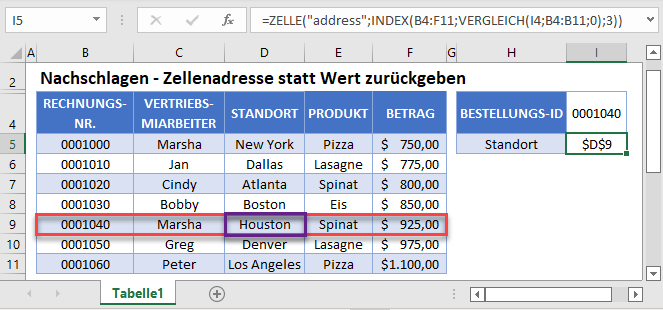 nachschlagen zellenadresse zurueckgeben hauptfunktion