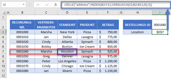 nachschlagen zellenadresse zurueckgeben zelle index vergleich funktion