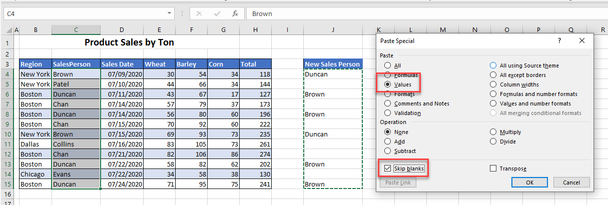 paste special excel paste blanklines