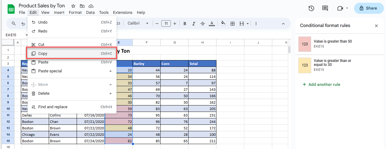 paste special gs conditional formatting