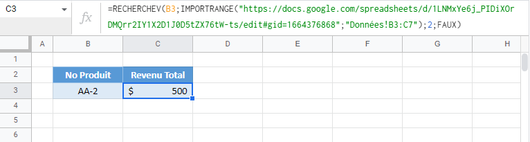 recherchev autre classeur google sheets