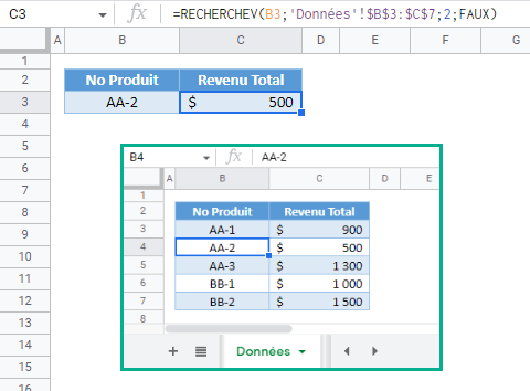 recherchev autre feuille google sheets