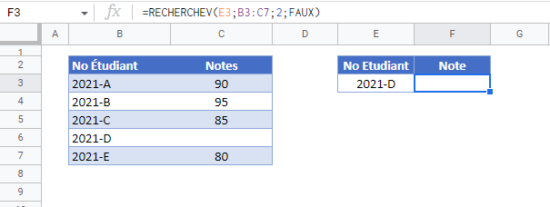recherchev blanc google sheets