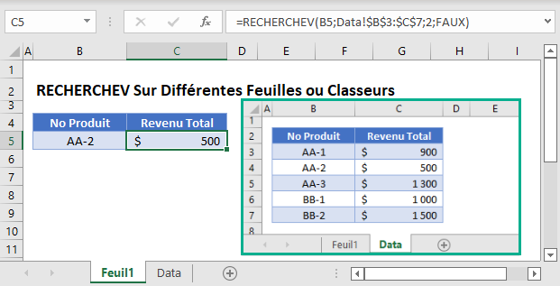 recherchev differentes feuilles fonction principale