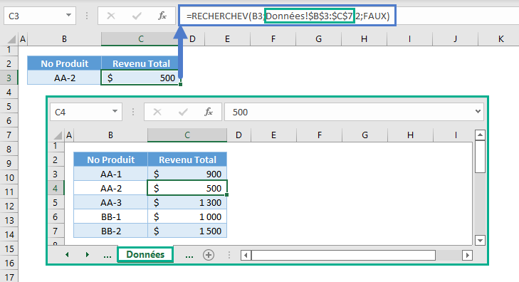 recherchev differentes feuilles reference autre feuille donnees