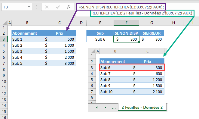 recherchev gestion erreur na plusieures feuilles