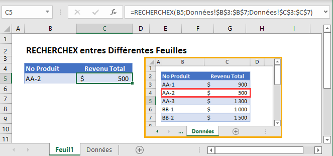 recherchex differentes feuilles fonction principale