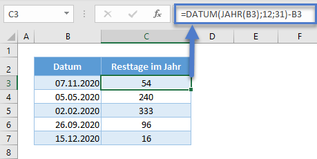 resttage jahr datum funktion