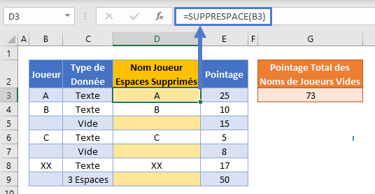 somme si vide fonction supprespace colonne aide