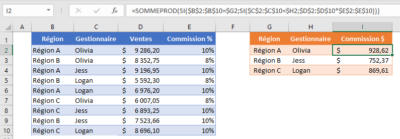 sommeprod si plusieurs criteres exemple formule