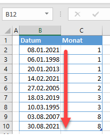 sortieren Datum nach Monaten 1a