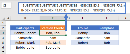 substituer plusieurs valeurs references