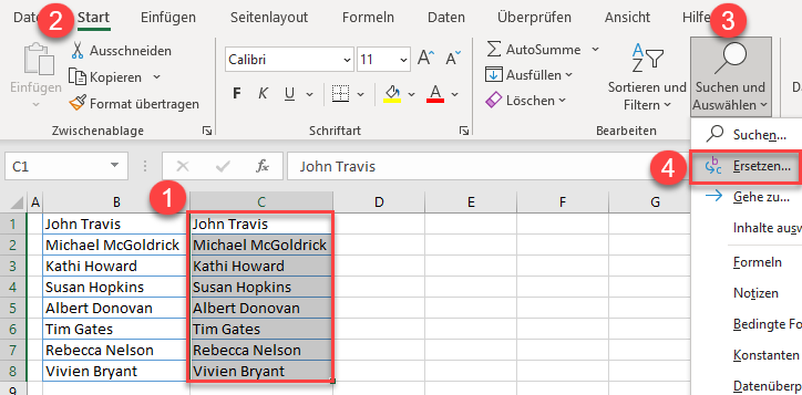 suchen und ersetzen excel 1