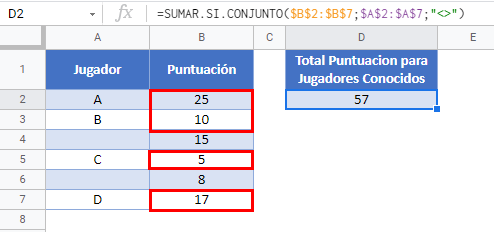 suma si no esta en blanco gsheets