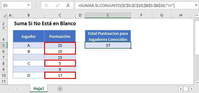 suma si no esta en blanco