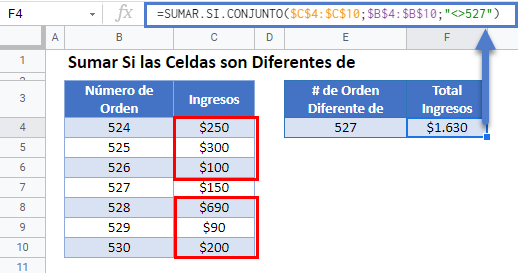 sumar si diferente de gsheets