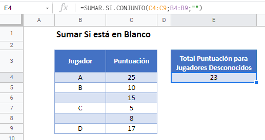 sumar si esta en blanco gsheets