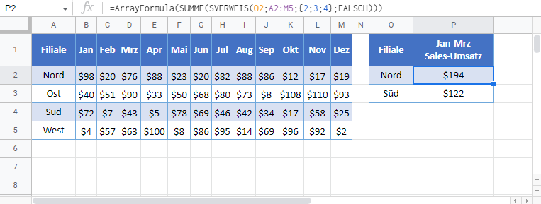 summe sverweis google sheets