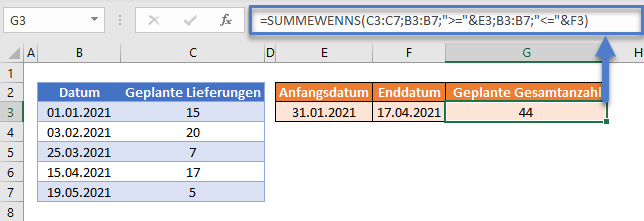 summe wenn datumsbereich summewenns zellenbezug