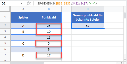 summe wenn nicht leer google sheets