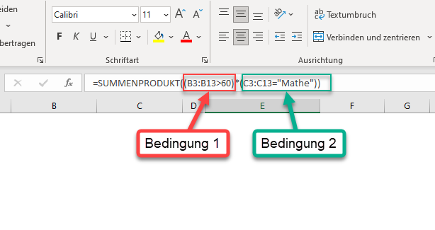 summenprodukt funktion mehrere bedingungen