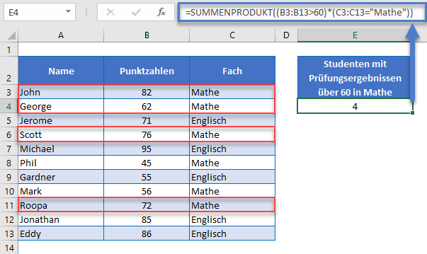 summenprodukt funktion mehrere kriterien