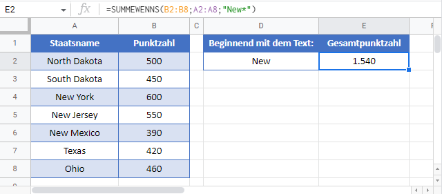 summewenns zelle text enthaelt google sheets