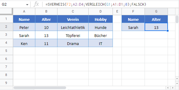 sverweis vergleich kombiniert google sheets