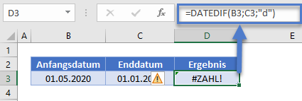 tage zwischen datumsangaben datedif funktion fehler