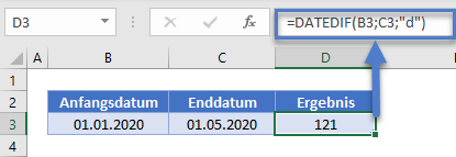 tage zwischen datumsangaben datedif funktion