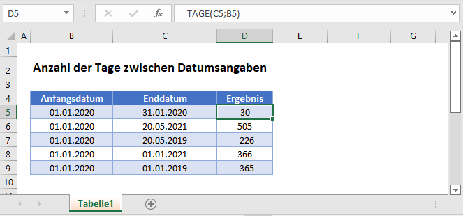 tage zwischen datumsangaben hauptfunktion