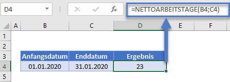 tage zwischen datumsangaben nettoarbeitstage funktion