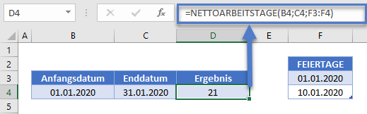 tage zwischen datumsangaben nettoarbeitstage ohne feiertage